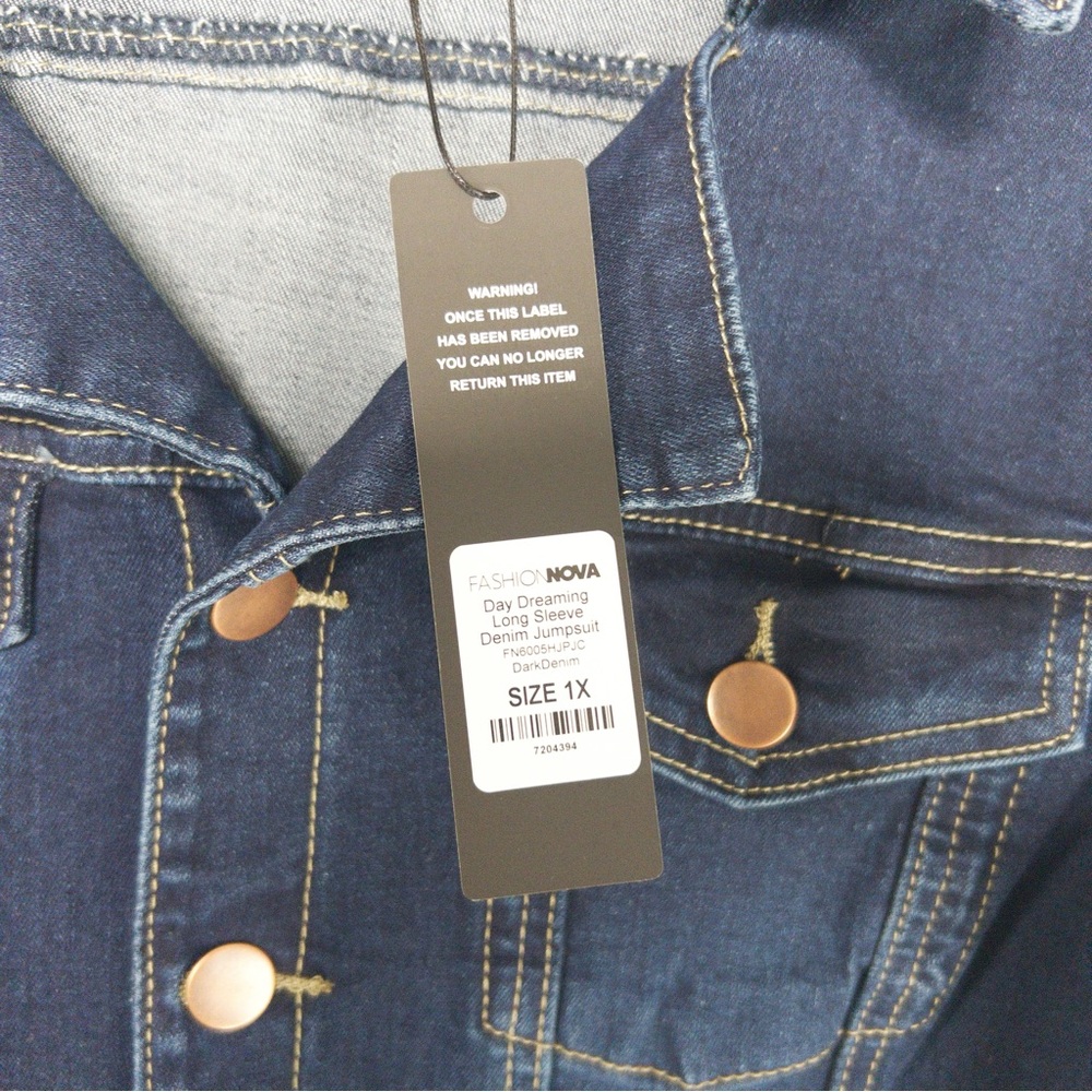 Day Dreaming Long Sleeve Denim Jumpsuit Flared Leg Stretchy Womens 1X XL NWT - Picture 8 of 16